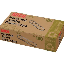 ACCO Recycled Paper Clips, Jumbo, Silver, 100/Box, 10 Boxes/Pack (A7072525)