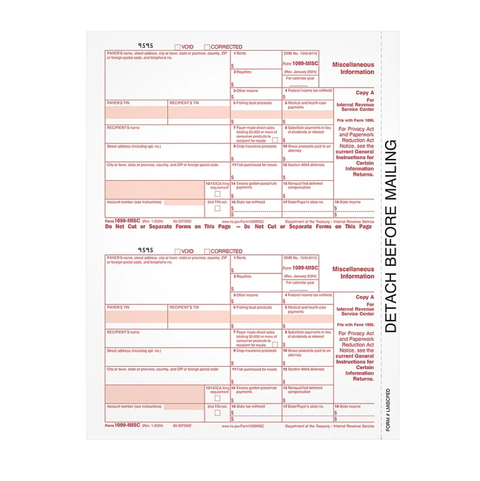 Adams 2024 1099-MISC Copy A Laser Tax Forms, 50 Forms/Pack (LMISCFED-S)