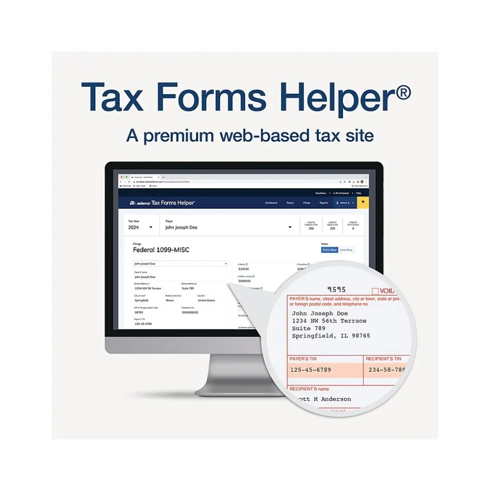 Adams 2024 1099-MISC Tax Form with Self-Seal Envelopes and Adams Tax Forms Helper, 4-Part, 2-Up, Copy A, 1, B, 2, 12/Pack