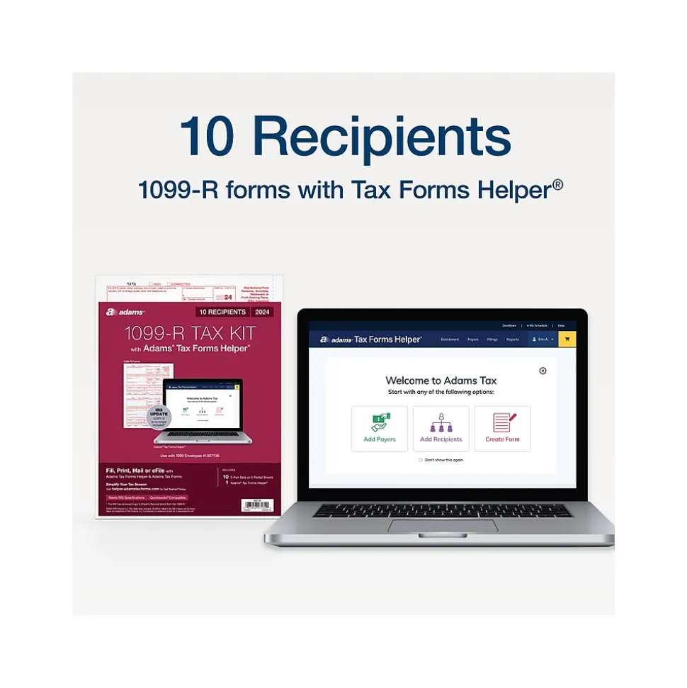 Adams 2024 1099-R Tax Form with Access to Adams Tax Forms Helper, 5-Part, 2-Up, Copy A, 1, B, 2, 10/Pack (STAX5R-24)