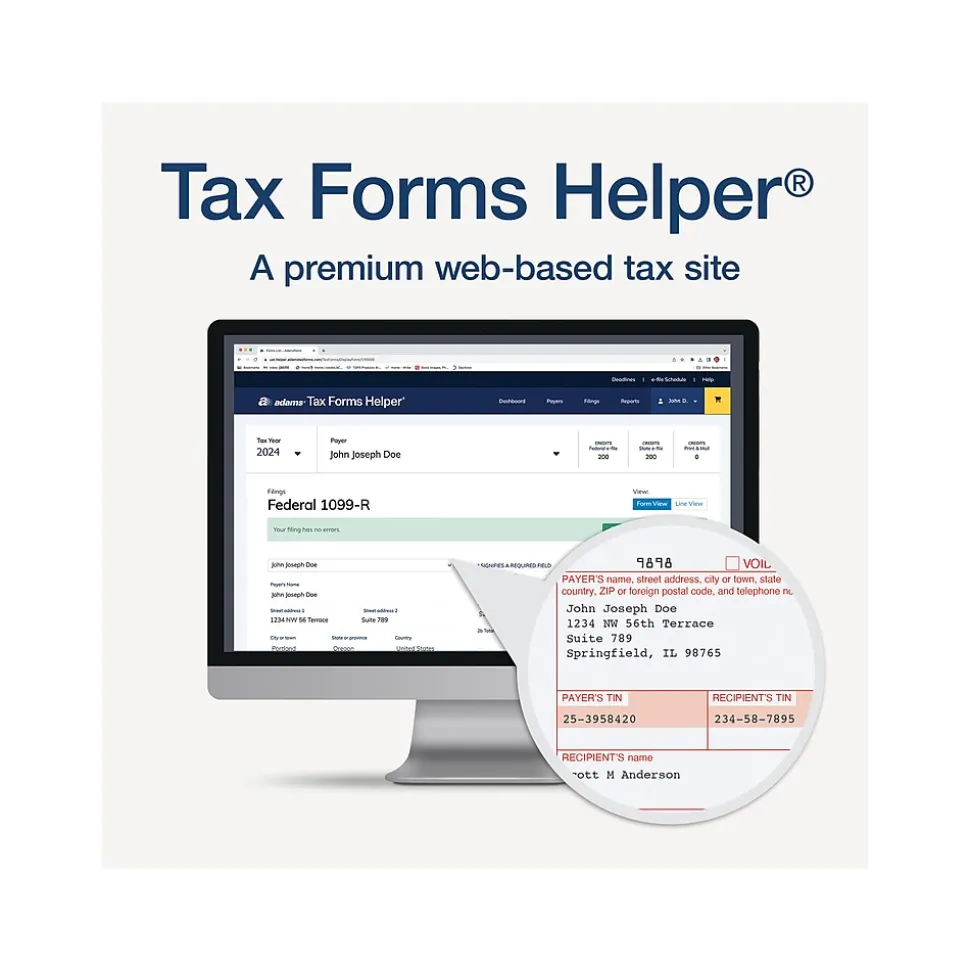 Adams 2024 1099-R Tax Form with Access to Adams Tax Forms Helper, 5-Part, 2-Up, Copy A, 1, B, 2, 10/Pack (STAX5R-24)