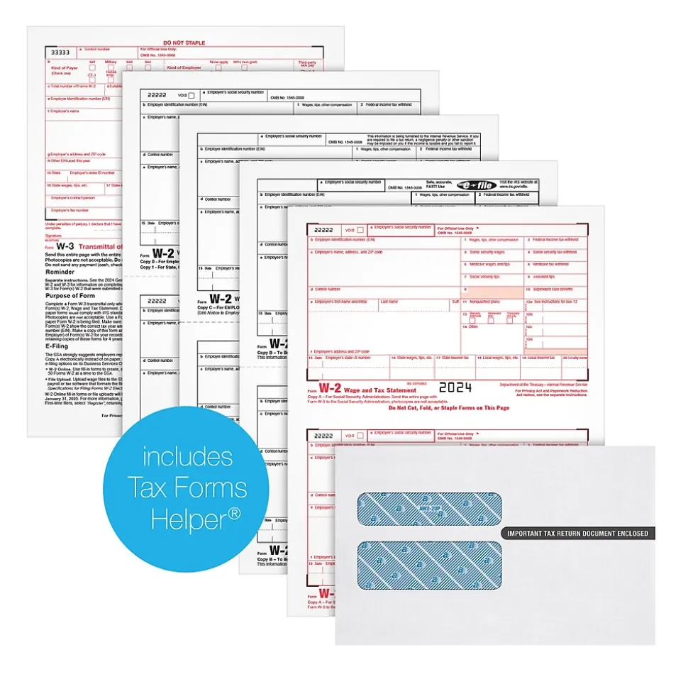 Adams 2024 W-2 4-Part Laser/Inkject Tax Forms with Envelopes and software, 50/pack (LW2425Q)