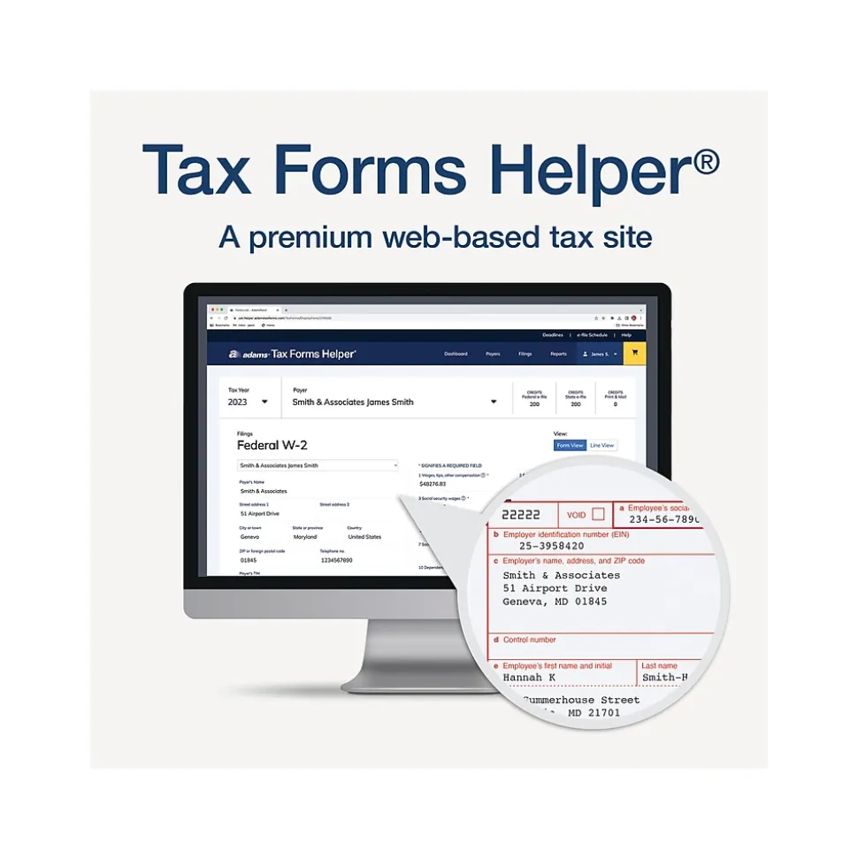 Adams 2024 W-2 Tax Form with W-3 Forms and Access to Tax Forms Helper, 6-Part, 2-Up, Copy A, 1, B, C, 2, D, 50/Pack