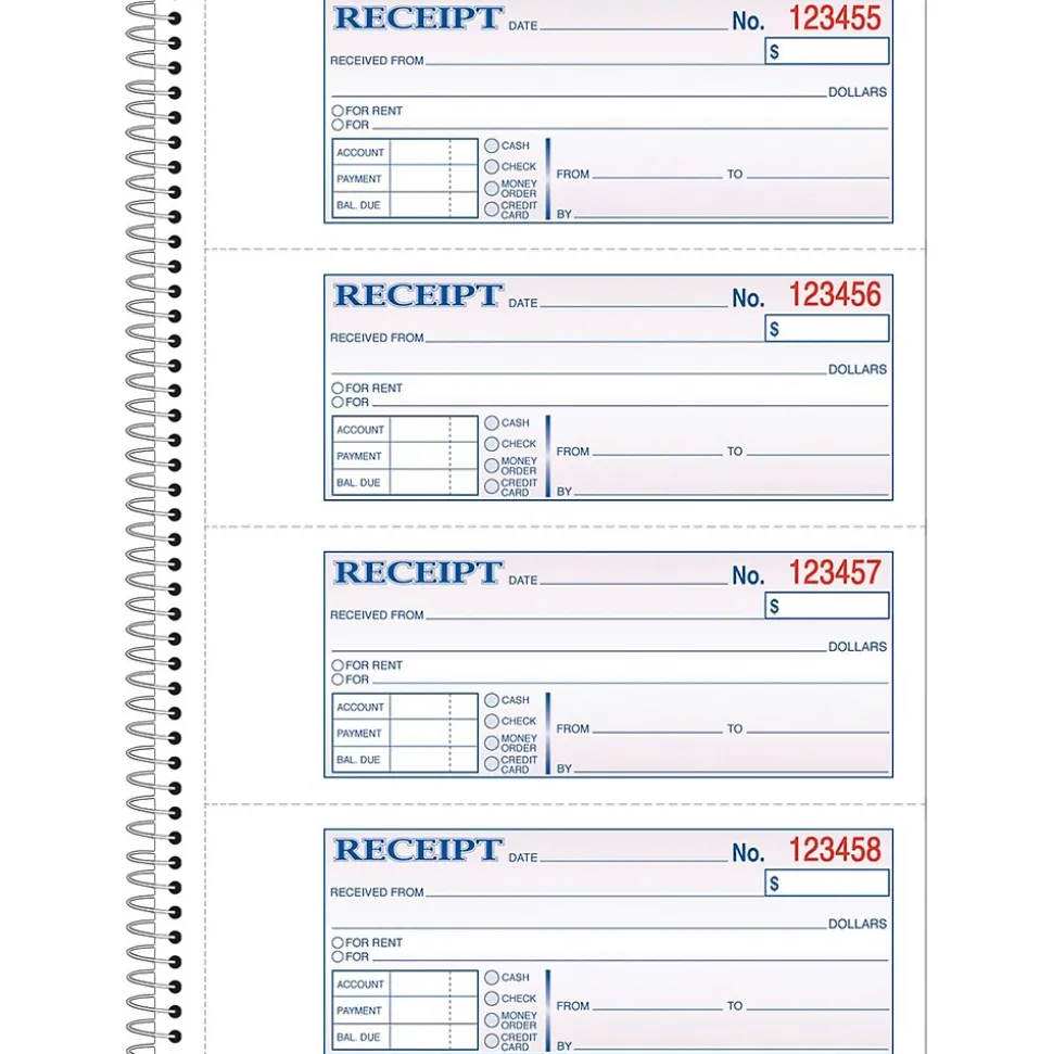 Adams® Carbonless Receipt Book, 3" x 8", 2-Part, 200 Sets/Book (SC1182)