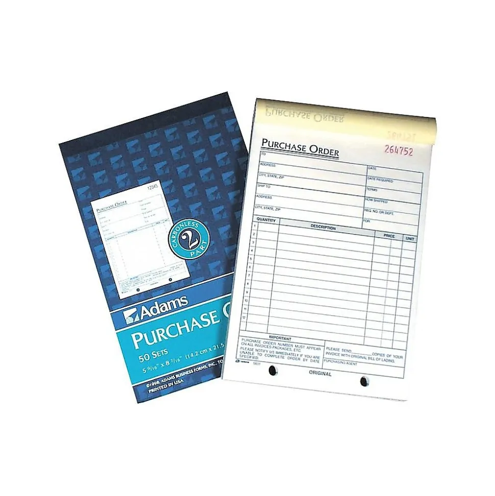 Adams 2-Part Carbonless Purchase Requisitions, 8.44"L x 5.56"W, 50 Sets/Book, 10/Box (DC5831-10)