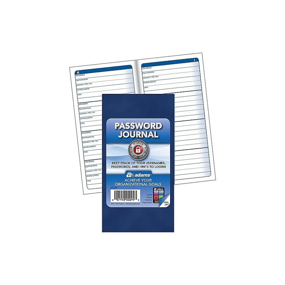 Adams Password Journal, 3.25" x 6.25", 48 Pages, Navy (APJ99)