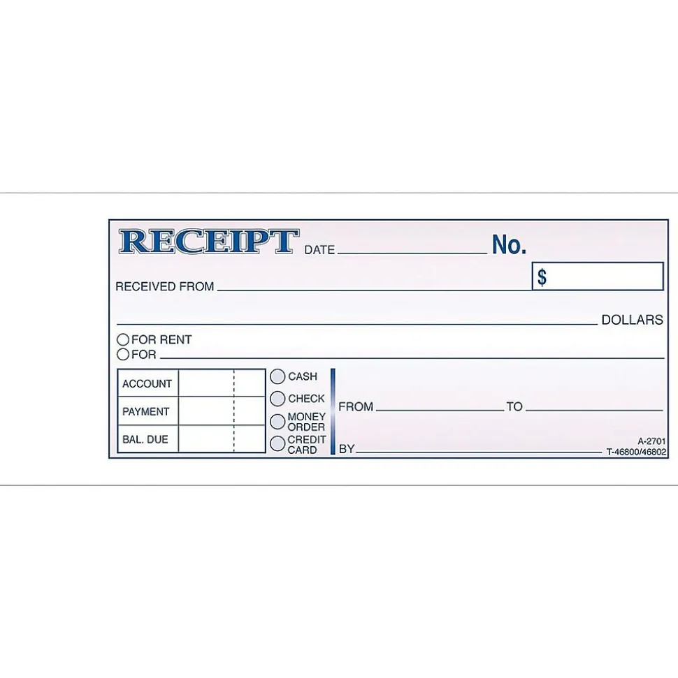 Adams Receipt Book, 7.19"W x 2.75"L, White/Canary, 250 Sets/Pack (DC2701)