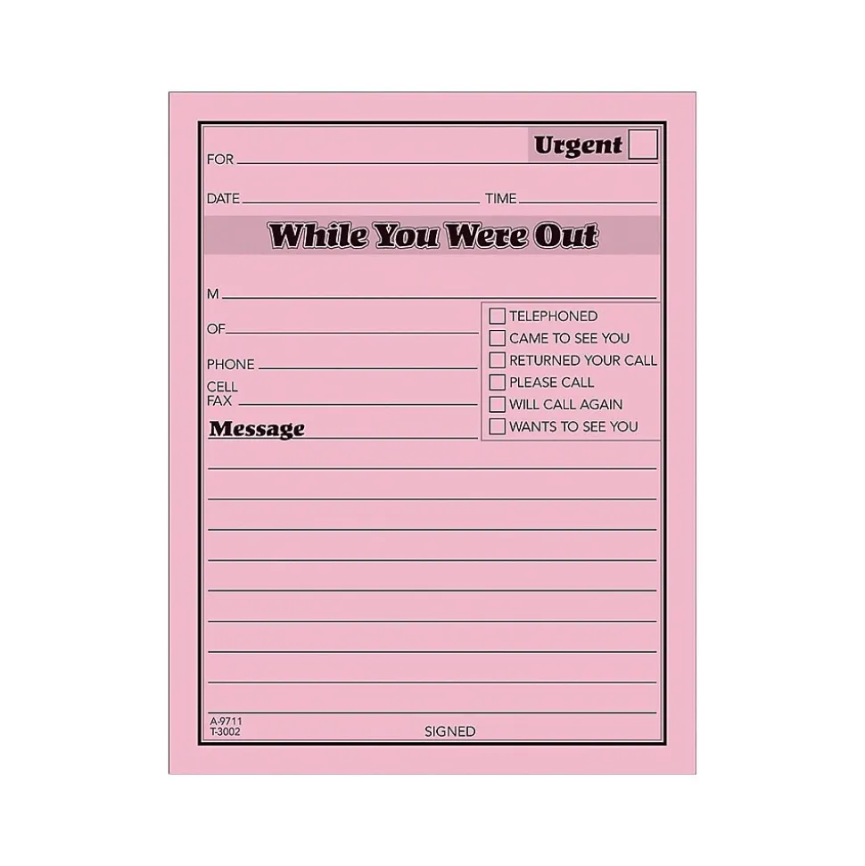 Adams While You Were Out Message Pads, 4.25" x 5.5", Pink, 50 Sheets/Pad, 12 Pads/Pack (9711D)