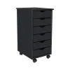 Adeptus 25.8" Solid Pine Roll Cart with 6 Drawers, Matte Black (10016)
