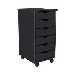 Adeptus 25.8" Solid Pine Roll Cart with 6 Drawers, Matte Black (10016)