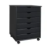 Adeptus 25.43" Solid Pine Roll Cart with 6 Drawers, Matte Black (76168)