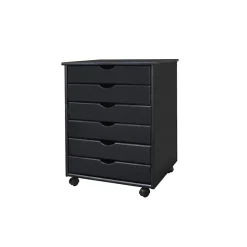 Adeptus 25.43" Solid Pine Roll Cart with 6 Drawers, Matte Black (76168)