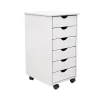 Adeptus 25.8" Solid Pine Roll Cart with 6 Drawers, Whitewash (10018)