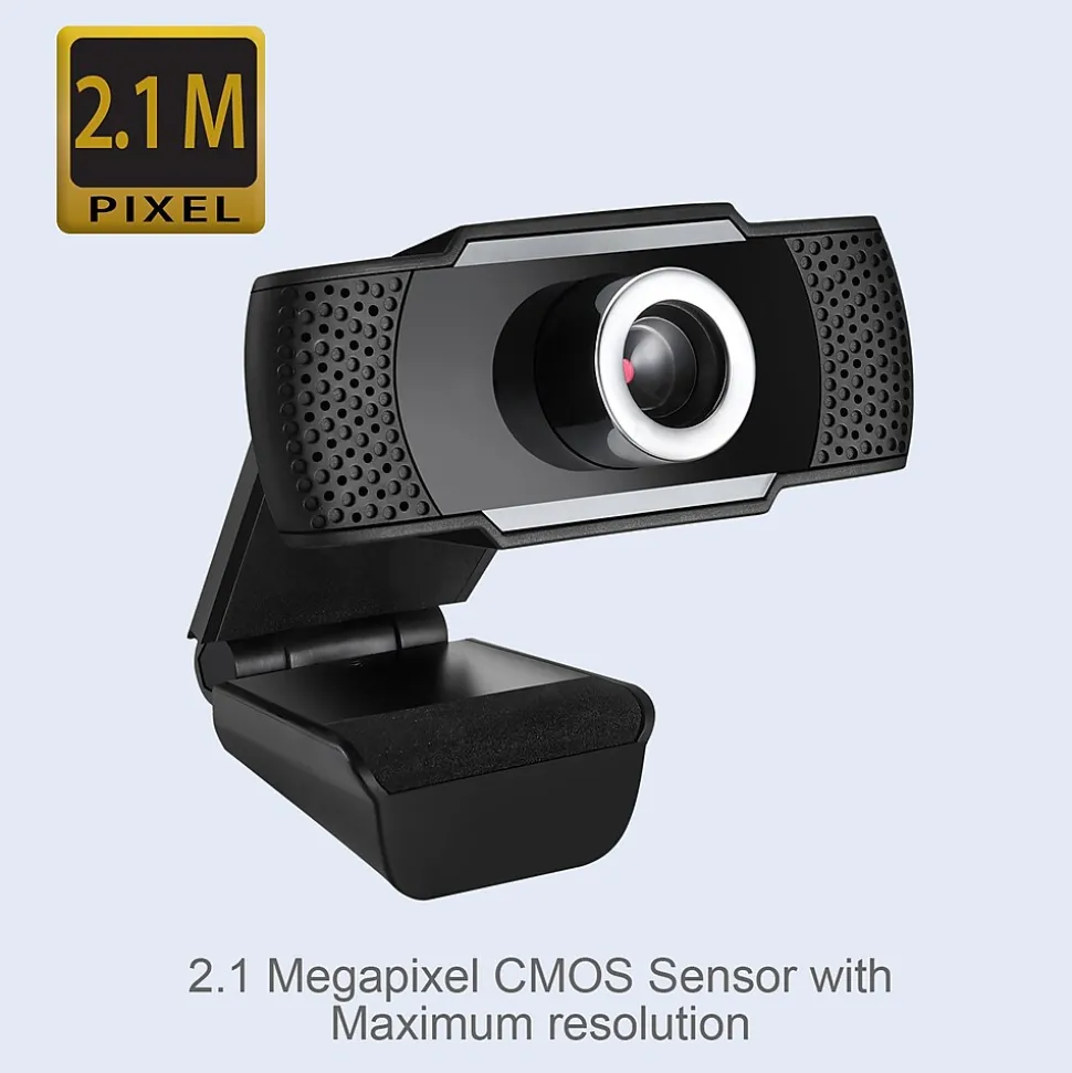 Adesso CyberTrack HD 1920 x 1080 USB Webcam with Built-in Microphone, TAA Compliant, 2.1 Megapixels, Black (CyberTrack H4-TAA)