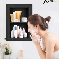 AdirHome 1-Shelf Wood Bathroom Recessed Wall Shelf, 19