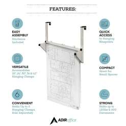 AdirOffice 18.25'' Steel Blueprint Storage Cubicle Wall Rack, Grey (618-GRY)