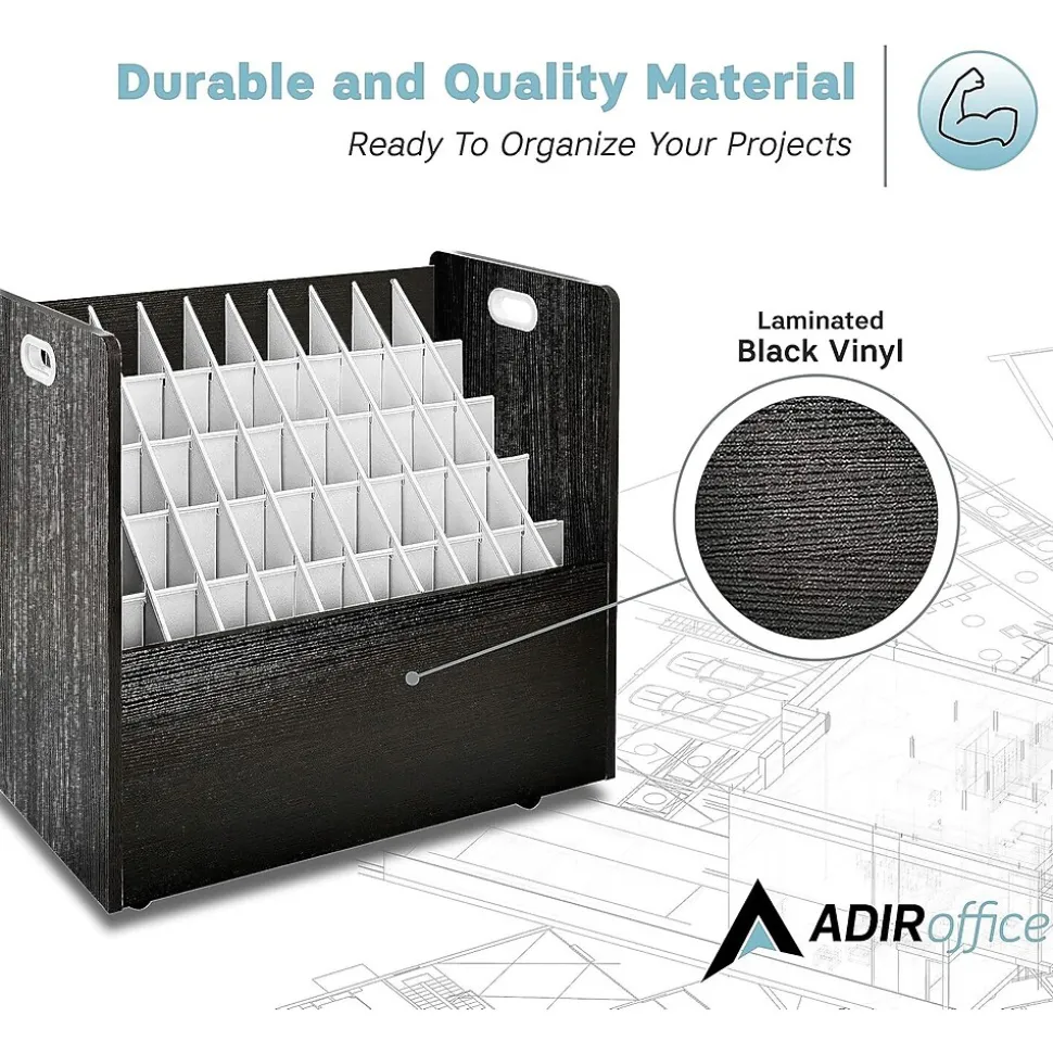 AdirOffice 50-Slot Mobile Roll File, 28.5"H x 30"W x 15.75"D, Black (626-BLK-2PK)