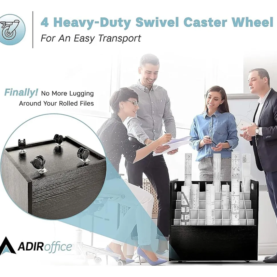 AdirOffice 50-Slot Mobile Roll File, 28.5"H x 30"W x 15.75"D, Black (626-BLK-2PK)