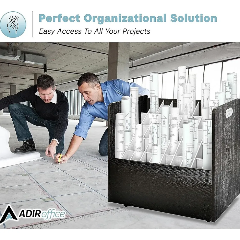 AdirOffice 50-Slot Mobile Roll File, 28.5"H x 30"W x 15.75"D, Black (626-BLK-2PK)