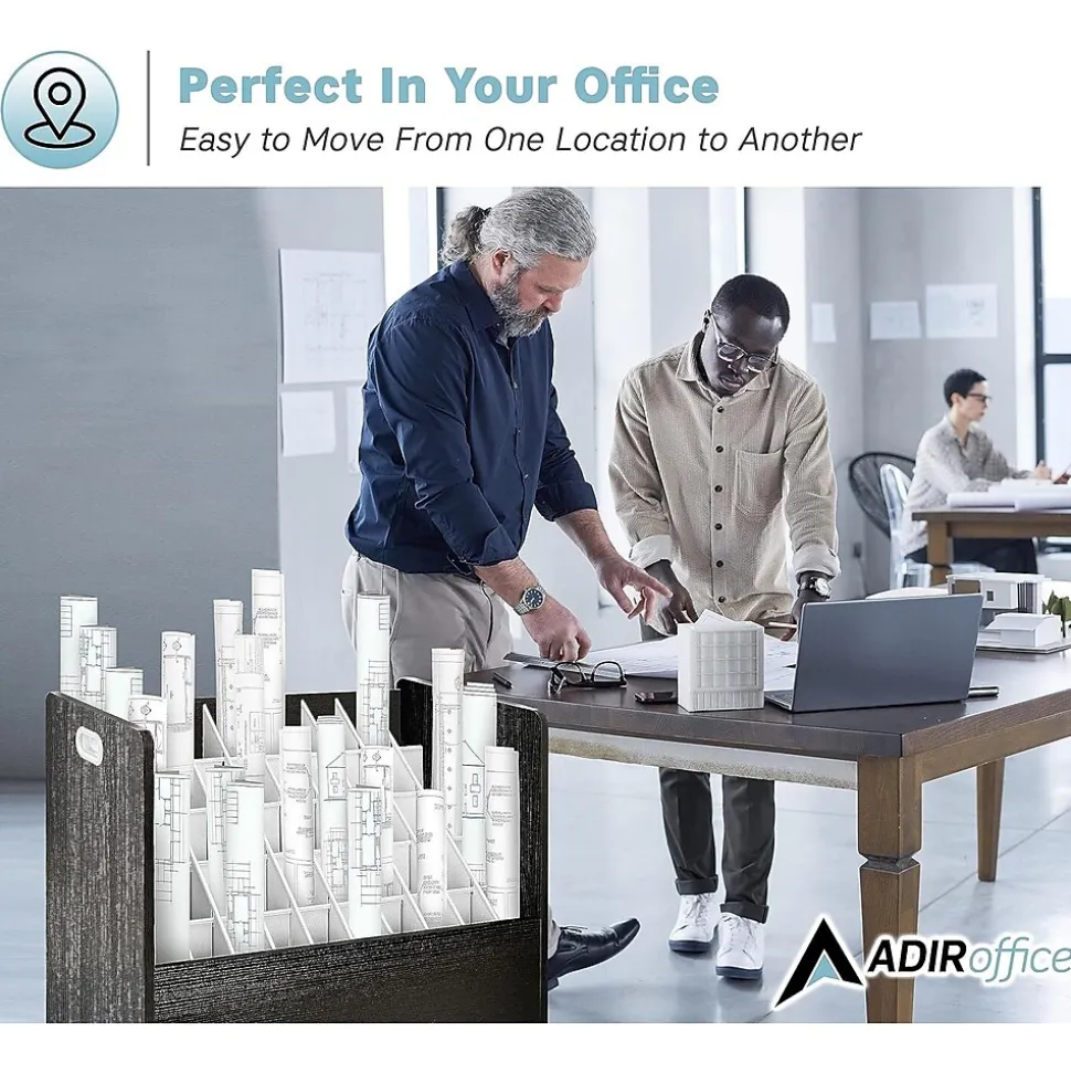 AdirOffice 50-Slot Mobile Roll File, 28.5"H x 30"W x 15.75"D, Black (626-BLK-2PK)