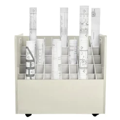 AdirOffice 50-Slot Mobile Roll File, Lockable, 28.5"H x 30"W x 15.75"D, White (626-WHI-KIT1)
