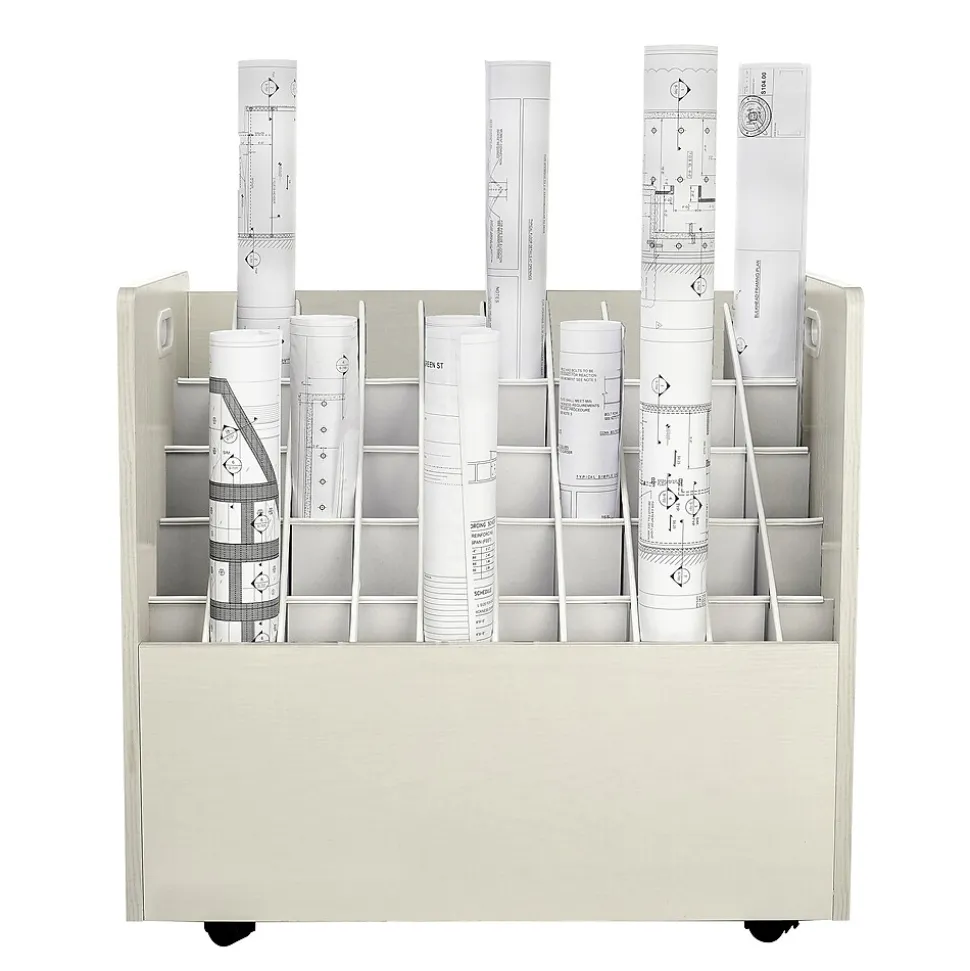 AdirOffice 50-Slot Mobile Roll File, Lockable, 28.5"H x 30"W x 15.75"D, White (626-WHI-KIT1)
