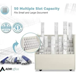 AdirOffice 50-Slot Mobile Roll File, Lockable, 28.5