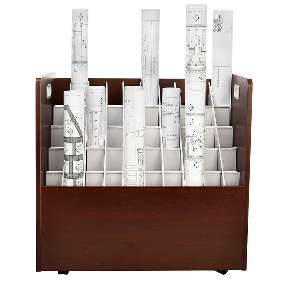 AdirOffice 50-Slot Mobile Roll File, 28.5"H x 30"W x 15.75"D, Mahogany (626-MA-KIT1)