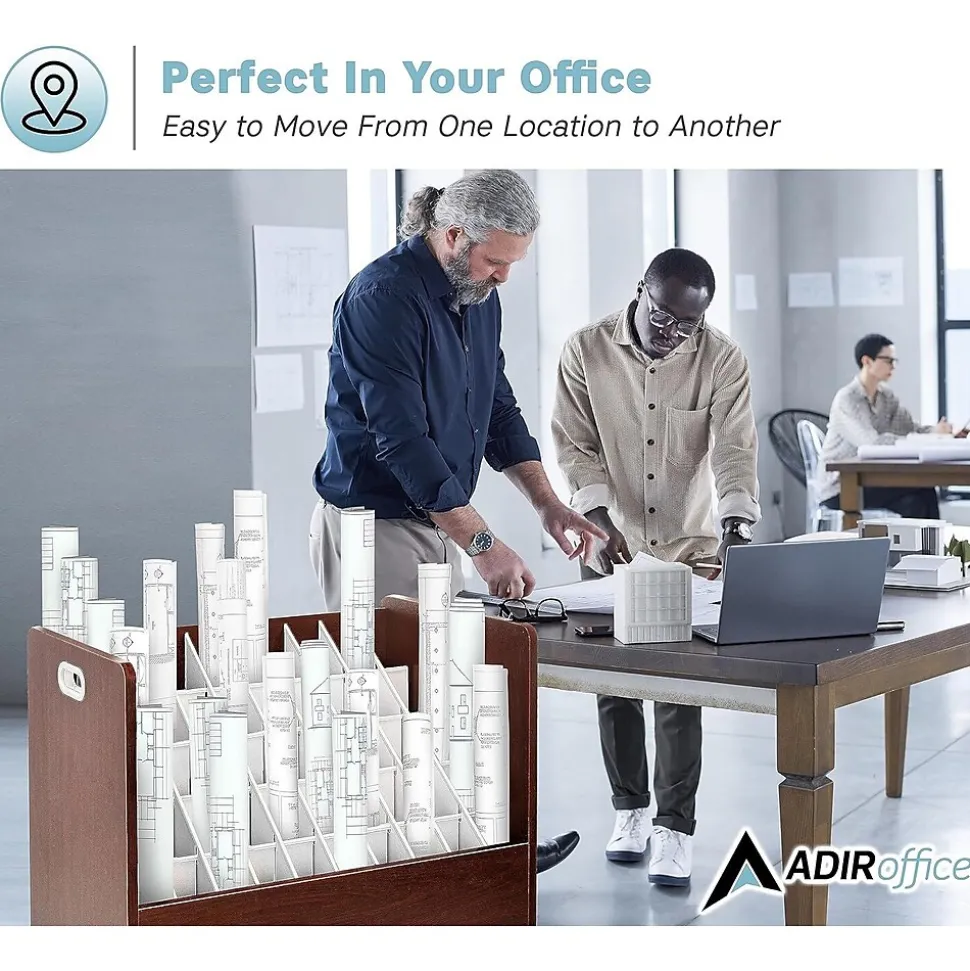 AdirOffice 50-Slot Mobile Roll File, 28.5"H x 30"W x 15.75"D, Mahogany (626-MA-KIT1)