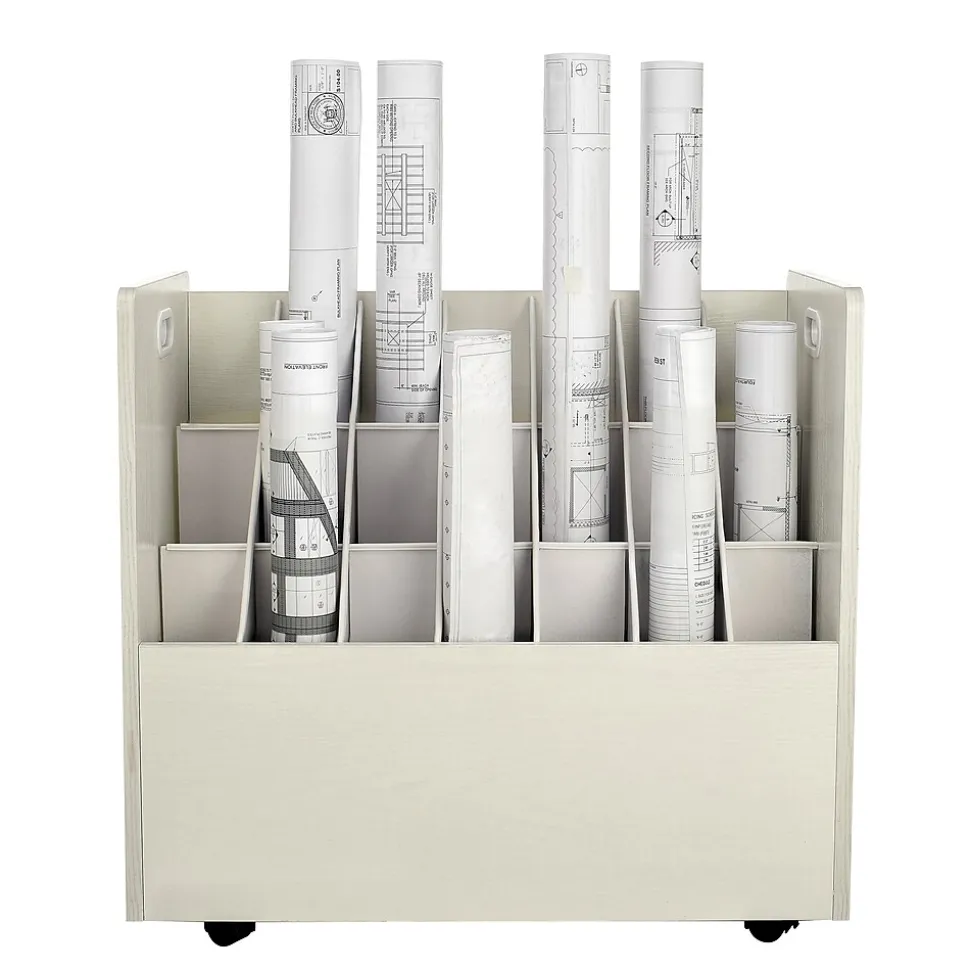 AdirOffice 21-Slot Mobile Roll File, Lockable, 28.5"H x 30"W x 15.75"D, White (625-WHI-KIT1)