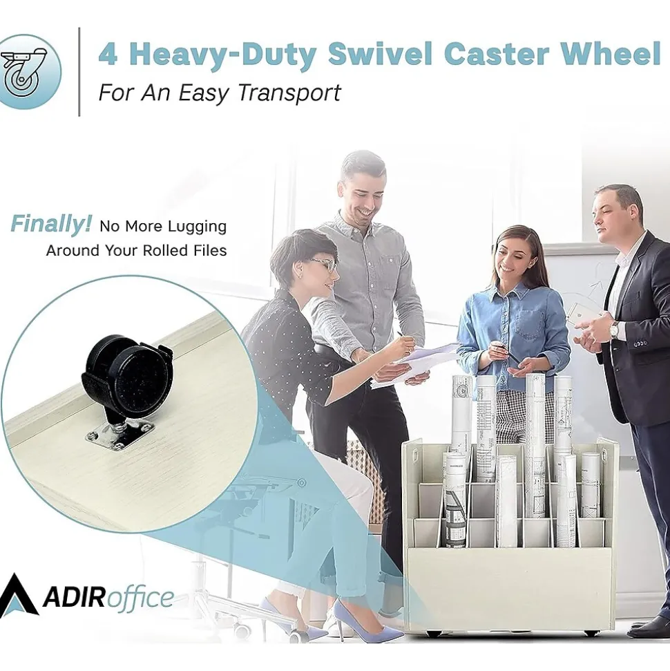 AdirOffice 21-Slot Mobile Roll File, Lockable, 28.5"H x 30"W x 15.75"D, White (625-WHI-KIT1)