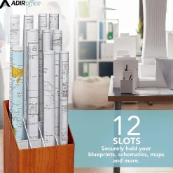 AdirOffice 12-Slot Roll File Box, Walnut, 22