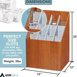 AdirOffice 12-Slot Roll File Box, Walnut, 22