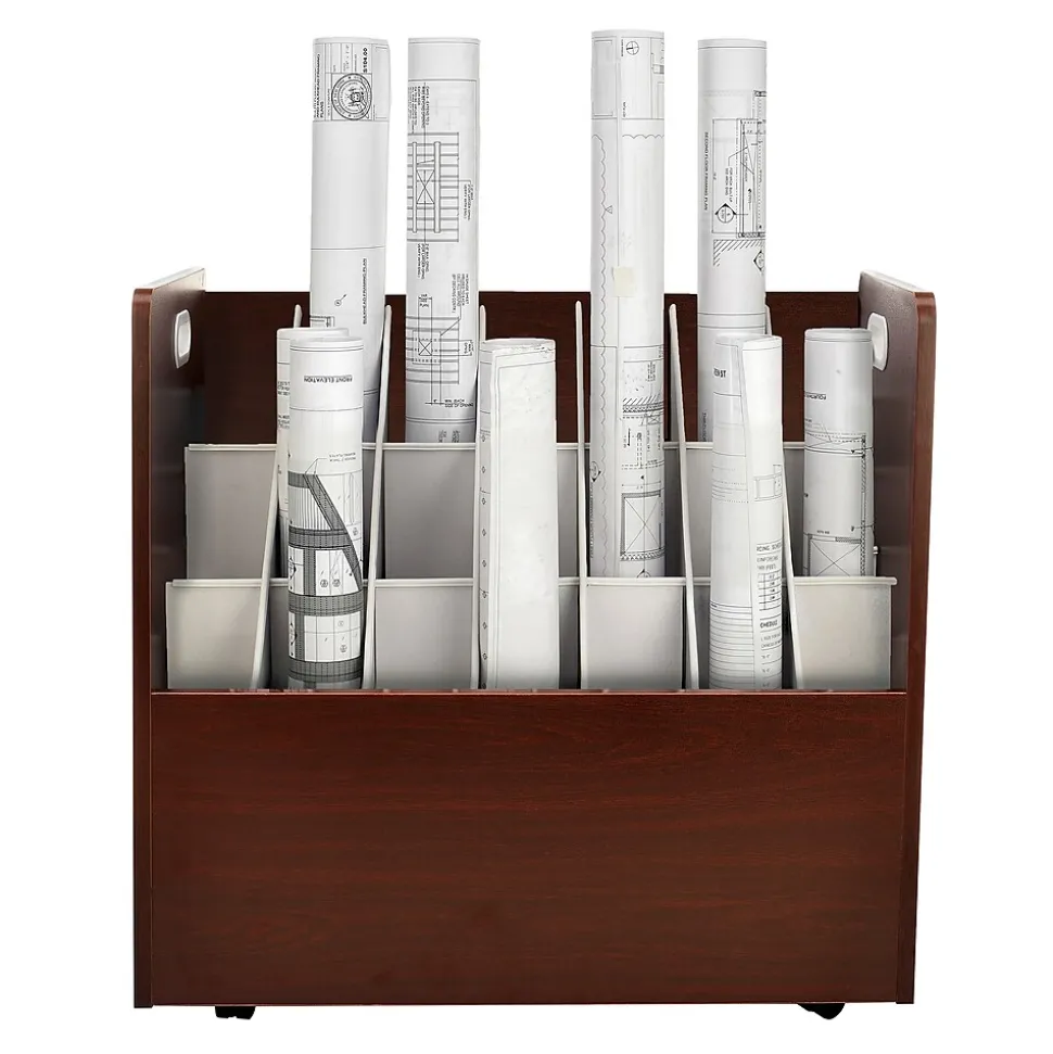AdirOffice 21-Slot Roll File, Lockable, 28.5"H x 30"W x 15.75"D, Mahogany (625-MA-KIT1)