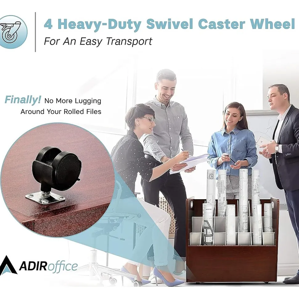 AdirOffice 21-Slot Roll File, Lockable, 28.5"H x 30"W x 15.75"D, Mahogany (625-MA-KIT1)