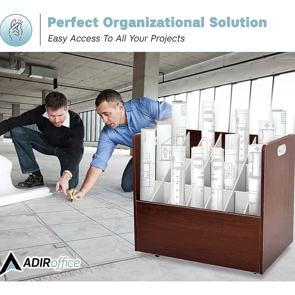 AdirOffice 21-Slot Roll File, Lockable, 28.5"H x 30"W x 15.75"D, Mahogany (625-MA-KIT1)