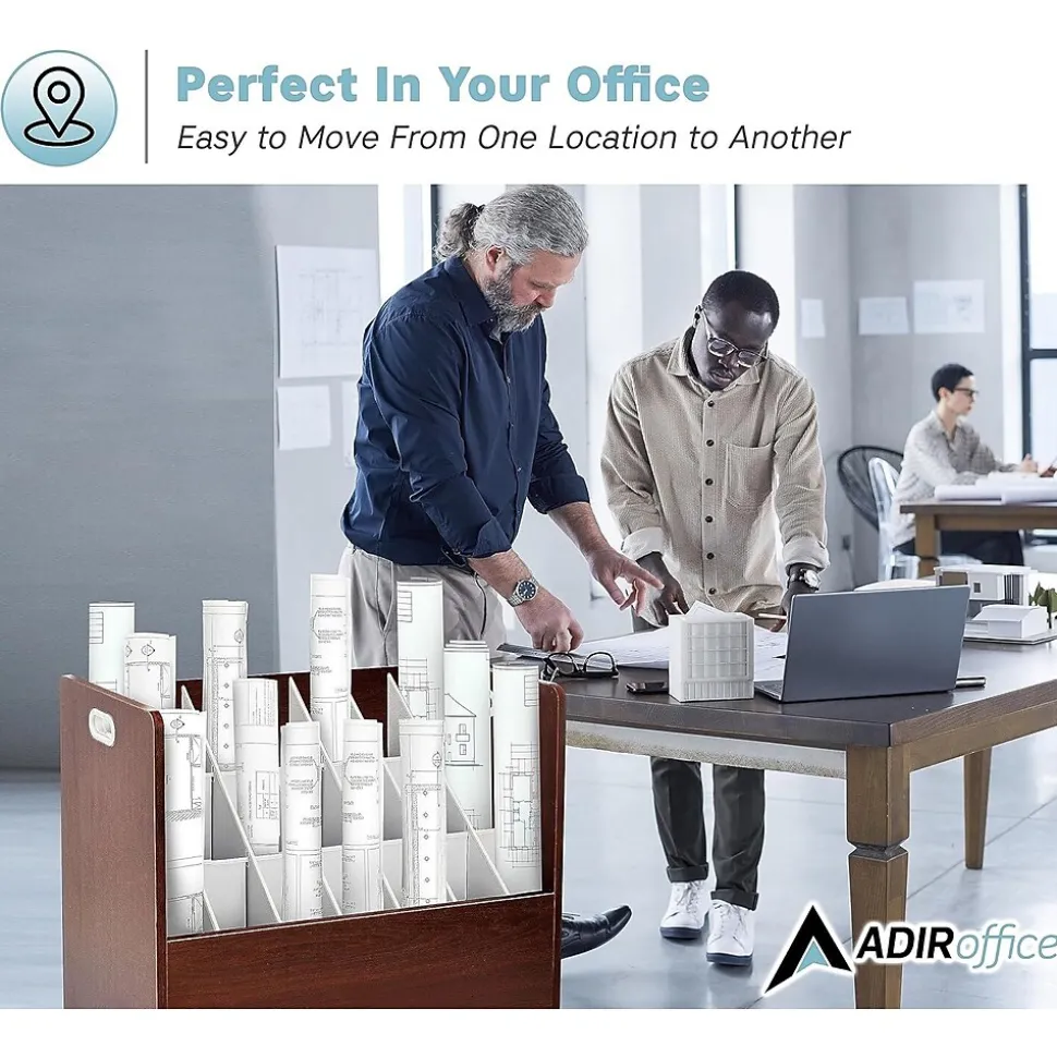 AdirOffice 21-Slot Roll File, Lockable, 28.5"H x 30"W x 15.75"D, Mahogany (625-MA-KIT1)