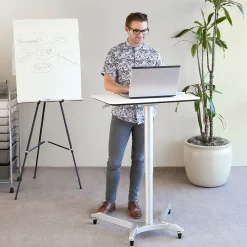 AIRLIFT XL Pneumatic Sit-Stand Mobile Desk Cart, Height-Adjustable from 27.1 to 41.9, White