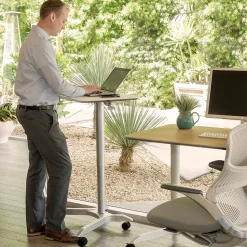 AIRLIFT XL Pneumatic Sit-Stand Mobile Desk Cart, Height-Adjustable from 27.1 to 41.9, White