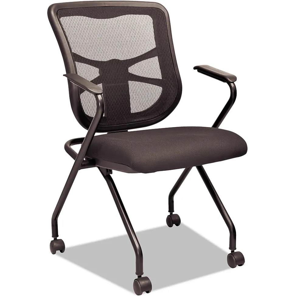 Alera Elusion Series Fixed Arm Fabric Nesting Chair, Black, 2/Carton (ALEEL4914)