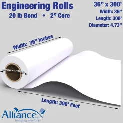 Alliance 20# Wide Format CAD Inkjet Bond Paper, 36