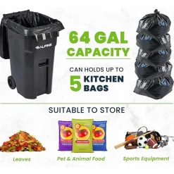 Alpine Industries 500 Series Plastic Outdoor Trash Can, 64 Gallon, Black (ALP500-64-BLK)