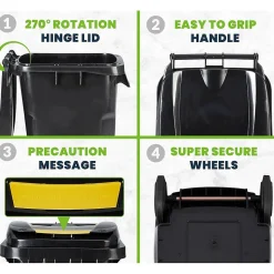 Alpine Industries 500 Series Plastic Outdoor Trash Can, 64 Gallon, Black (ALP500-64-BLK)