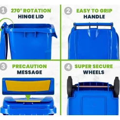 Alpine Industries 500 Series Plastic Outdoor Trash Can, 64 Gallon, Blue (ALP500-64-BLU)