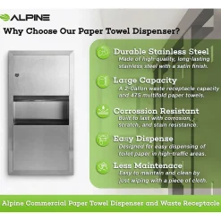 Alpine Industries Centerpull Paper Towel Dispenser, Stainless Steel (494)