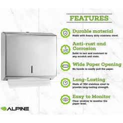 Alpine Industries Centerpull Paper Towel Dispenser, Stainless Steel, 2/Pack (481-2PK)