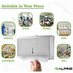 Alpine Industries Centerpull Paper Towel Dispenser, Stainless Steel, 2/Pack (481S-2PK)