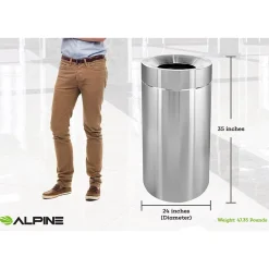 Alpine Industries Commercial Indoor Trash Can, 50 Gallon, Stainless Steel (475-50)