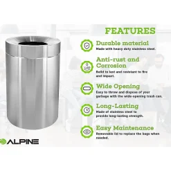 Alpine Industries Commercial Indoor Trash Can, 50 Gallon, Stainless Steel (475-50)