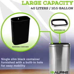 Alpine Industries Commercial Indoor Three-Stream Recycling Station, 10.5 Gallon, Stainless Steel (ALP470-40L-R-T-CO)